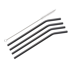 Słomki do napojów szklane (4 szt.) + szczoteczka do czyszczenia Vetro Nero