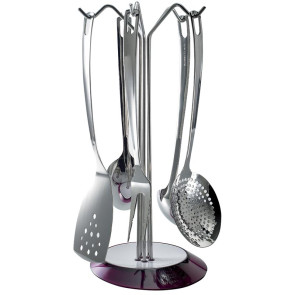 Zestaw pięciu przyborów kuchennych na stojaku (czerwony) Glamour Bugatti 