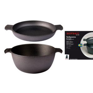 Zestaw żeliwnych naczyń: garnek (różna pojemność) + patelnia Master Skeppshult 