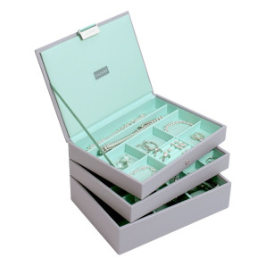 Pudełko na biżuterię, potrójne (szaro-miętowe) Classic Stackers