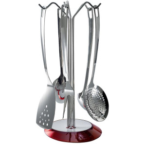 Zestaw pięciu przyborów kuchennych na stojaku (czerwony) Glamour Bugatti 