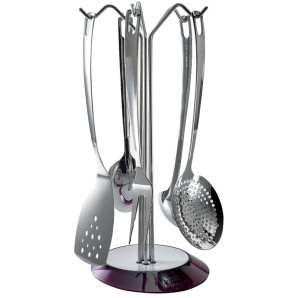 Zestaw pięciu przyborów kuchennych na stojaku (fioletowy) Glamour Bugatti
