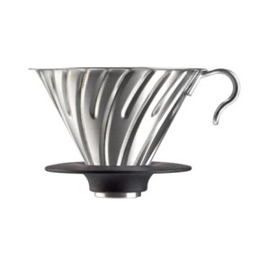 Drip metalowy V60-02 (srebrny) z silikonową podstawką Hario