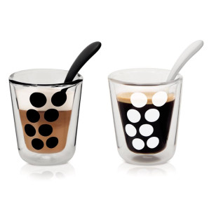 Zestaw 2 szklanek 200 ml z podwójnymi ściankami i łyżeczkami Dot Zak! Designs