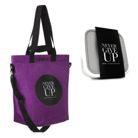 Torba Cargo Never Give Up! (amarant) + Lunch box na sałatki GoEat HPBA Anna Lewandowska Healthy Plan by Ann